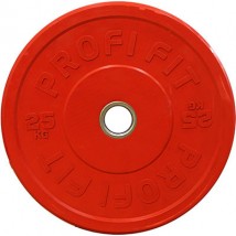 Диск для штанги каучуковый, красный, PROFI-FIT D-51, 25 кг